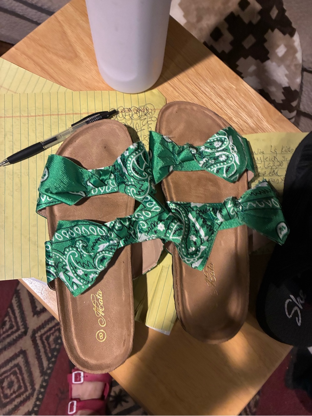 Green Paisley Bow Slide Sandals for Women